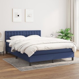 Cama box spring con colchón tela azul 140x190 cm