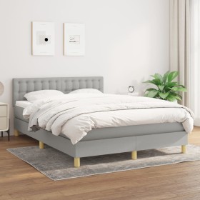 Box spring bed with light gray fabric mattress 140x190 cm by , Beds and slatted bases - Ref: Foro24-3140929, Price: 468,60 €,...