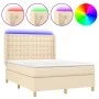 Box spring bed mattress and LED lights cream fabric 140x190 cm by , Beds and slatted bases - Ref: Foro24-3139194, Price: 501,...