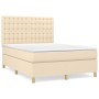 Cama box spring con colchón tela color crema 140x190 cm de , Camas y somieres - Ref: Foro24-3142654, Precio: 494,51 €, Descue...