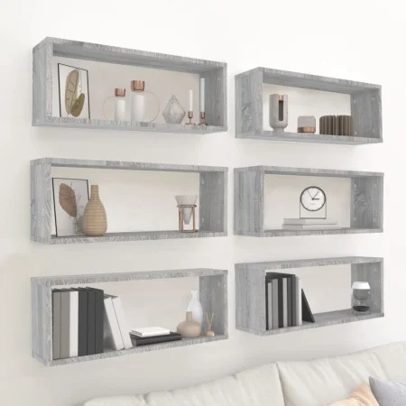 Estantes cúbicos de pared 6 uds madera gris Sonoma 60x15x23 cm de , Estantes y estanterías - Ref: Foro24-815929, Precio: 61,3...