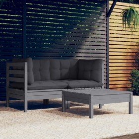 Muebles de jardín 3 pzas con cojines antracita madera de pino en Conjuntos de jardín | Comprar online en Foro24