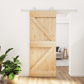 Puerta corredera con herrajes madera maciza de pino 85x210 cm