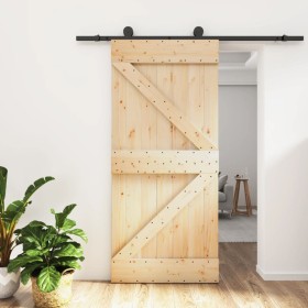 Puerta corredera con herrajes madera maciza de pino 95x210 cm