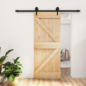 Puerta corredera con herrajes madera maciza de pino 85x210 cm