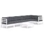 Garden furniture 7 pieces with white pine wood cushions by , Garden sets - Ref: Foro24-3096401, Price: 579,60 €, Discount: %