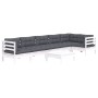 Gartenmöbel 7-teilig mit Kissen aus weißem Kiefernholz von , Gartensets - Ref: Foro24-3096401, Preis: 587,02 €, Rabatt: %