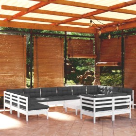 Muebles de jardín 13 pzas con cojines blanco madera de pino
