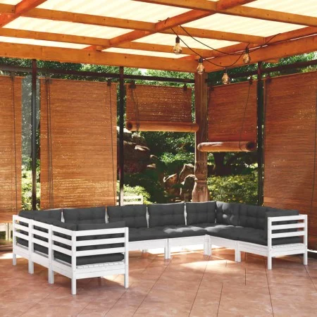 Garden furniture 9 pieces with white pine wood cushions by , Garden sets - Ref: Foro24-3097320, Price: 808,29 €, Discount: %
