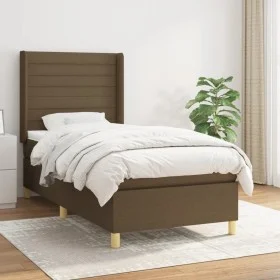 Box spring bed with dark brown fabric mattress 100x200 cm by , Beds and slatted bases - Ref: Foro24-3132052, Price: 366,13 €,...