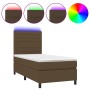 Cama box spring colchón luces LED tela marrón oscuro 100x200cm
