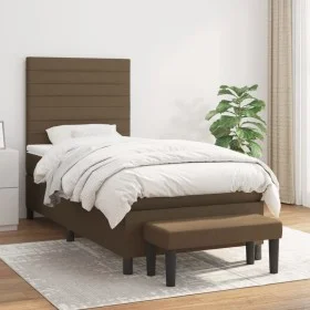 Box spring bed with dark brown fabric mattress 100x200 cm by , Beds and slatted bases - Ref: Foro24-3136656, Price: 394,02 €,...