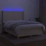 Box spring bed mattress and LED lights cream fabric 140x190 cm by , Beds and slatted bases - Ref: Foro24-3138794, Price: 478,...