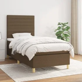 Box spring bed with dark brown fabric mattress 100x200 cm by , Beds and slatted bases - Ref: Foro24-3142396, Price: 356,10 €,...