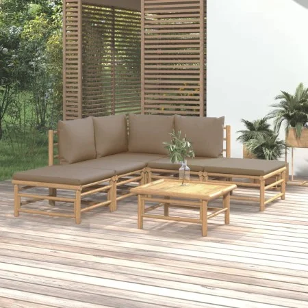 Set de muebles de jardín 6 piezas bambú con cojines gris taupé de , Conjuntos de jardín - Ref: Foro24-3155111, Precio: 540,64...