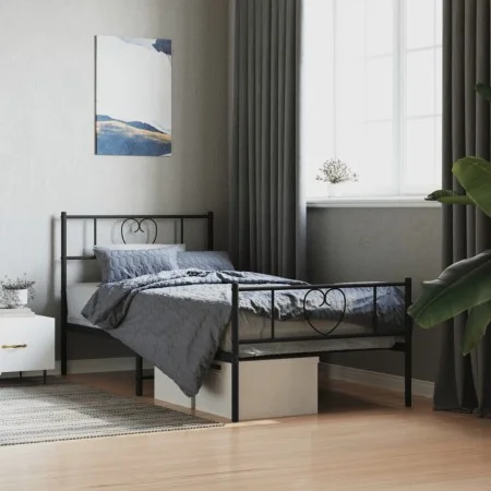 Bed frame with headboard and black metal footboard 90x190 cm by , Beds and slatted bases - Ref: Foro24-355473, Price: 73,98 €...