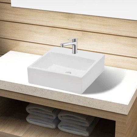 Quadratische Keramik-Spültischarmatur und Abflussloch weiß von vidaXL, Sinkt - Ref: Foro24-141940, Preis: 60,90 €, Rabatt: %