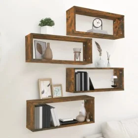 Cubic wall shelves 4 pcs smoked oak wood 60x15x23cm by , Shelves and shelves - Ref: Foro24-815925, Price: 45,77 €, Discount: %