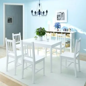 Siebenteiliges Esszimmer-Set aus weißem Kiefernholz. von vidaXL, Möbelsets für Küchen und Esszimmer - Ref: Foro24-242959, Pre...