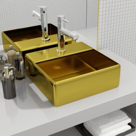 Lavabo con orificio para grifo 38x30x11,5 cm cerámica dorado