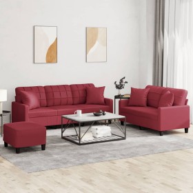 Red synthetic leather 3-piece sofa set with cushions by , Sofas - Ref: Foro24-3201396, Price: 539,32 €, Discount: %