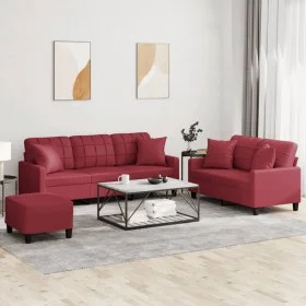 Red synthetic leather 3-piece sofa set with cushions by , Sofas - Ref: Foro24-3201396, Price: 533,99 €, Discount: %