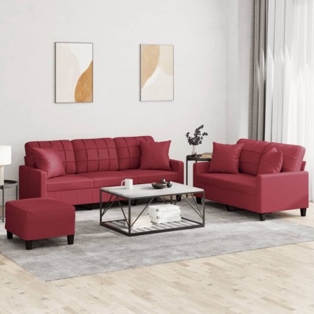 3-teilige Sofagarnitur aus rotem Kunstleder mit Kissen von , Sofas - Ref: Foro24-3201396, Preis: 539,32 €, Rabatt: %