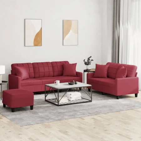 Red synthetic leather 3-piece sofa set with cushions by , Sofas - Ref: Foro24-3201396, Price: 533,99 €, Discount: %