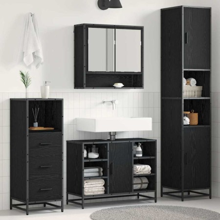 Juego de muebles de baño 3 pcs Roble Negro Madera contrachapada