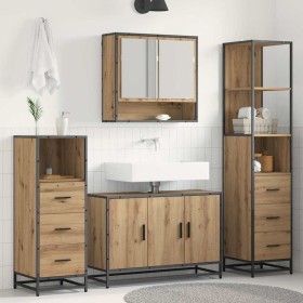 Juego de muebles de baño con cajón 4 pcs Roble artesanal