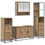 Juego de muebles de baño con cajón 4 pcs Roble artesanal