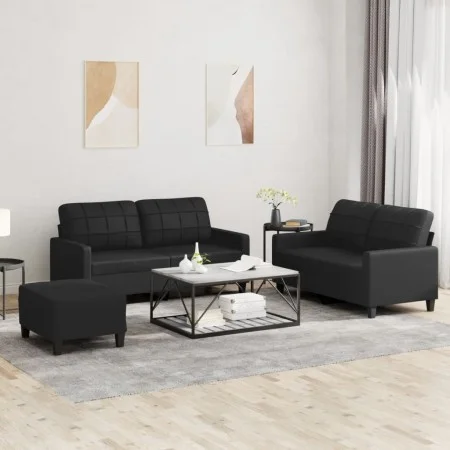 3-piece black synthetic leather sofa set with cushions by , Sofas - Ref: Foro24-3201363, Price: 455,54 €, Discount: %