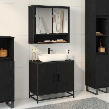 Juego de muebles de baño 2 pcs Roble Negro Madera contrachapada