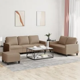 Cappuccino synthetic leather 3-piece sofa set with cushions by , Sofas - Ref: Foro24-3201427, Price: 473,34 €, Discount: %