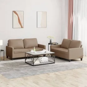 Cappuccino synthetic leather 2-piece sofa set with cushions by , Sofas - Ref: Foro24-3201412, Price: 386,41 €, Discount: %