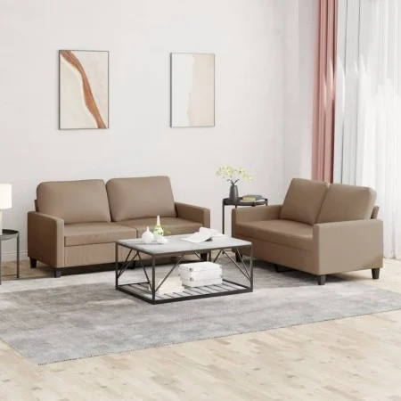 Cappuccino synthetic leather 2-piece sofa set with cushions by , Sofas - Ref: Foro24-3201412, Price: 386,41 €, Discount: %