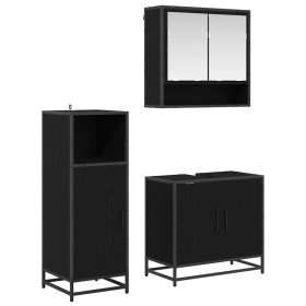 Juego de muebles de baño 3 pcs Roble Negro Madera contrachapada