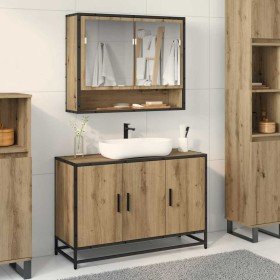 Juego de muebles de baño con estante 2 pcs Roble artesanal