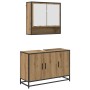Juego de muebles de baño con estante 2 pcs Roble artesanal