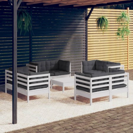 Muebles de jardín 9 pzas con cojines antracita madera de pino