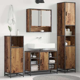 Juego de muebles de baño con estante 3 pcs Madera Vieja