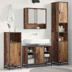 Juego de muebles de baño con estante 3 pcs Madera Vieja