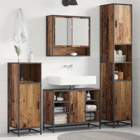 Juego de muebles de baño con estante 3 pcs Madera Vieja