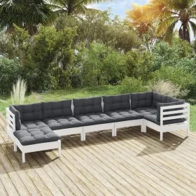 8-piece garden furniture set with white cushions made of pine wood by , Garden sets - Ref: Foro24-3096551, Price: 579,60 €, D...