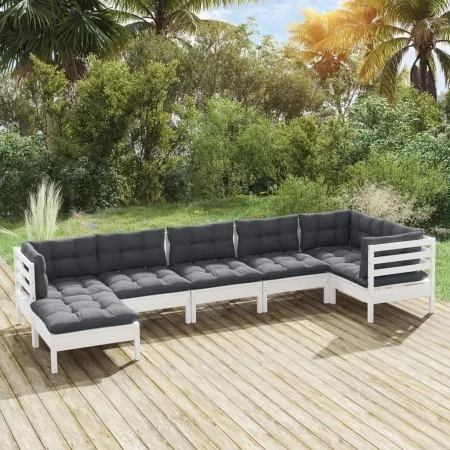 8 Stk. Gartenmöbel mit Kissen aus weißem Kiefernholz von , Gartensets - Ref: Foro24-3096551, Preis: 579,60 €, Rabatt: %