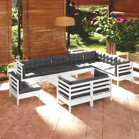 Muebles de jardín 11 pzas y cojines blanco madera maciza pino de , Conjuntos de jardín - Ref: Foro24-3096786, Precio: 954,56 ...