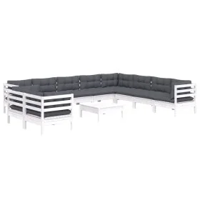 Garden furniture 11 pieces and white cushions solid pine wood by , Garden sets - Ref: Foro24-3096918, Price: 954,67 €, Discou...