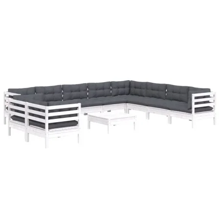 Muebles de jardín 11 pzas y cojines blanco madera maciza pino de , Conjuntos de jardín - Ref: Foro24-3096918, Precio: 954,56 ...