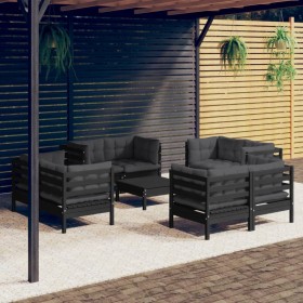 Muebles de jardín 9 pzas con cojines antracita madera de pino