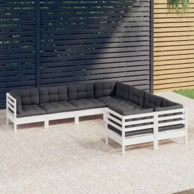 Garden furniture set 8 pieces with white cushions, solid pine wood. by , Garden sets - Ref: Foro24-3096972, Price: 679,95 €, ...